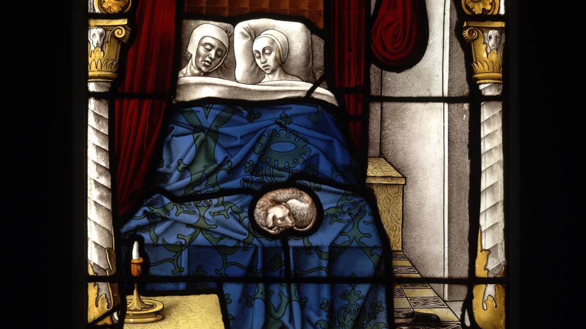 Tobias and Sara on their Wedding Night, About 1520 Cologne, Germany Stained glass panel with painted details and silver stain. Picture: courtesy of the Victoria and Albert Museum, London