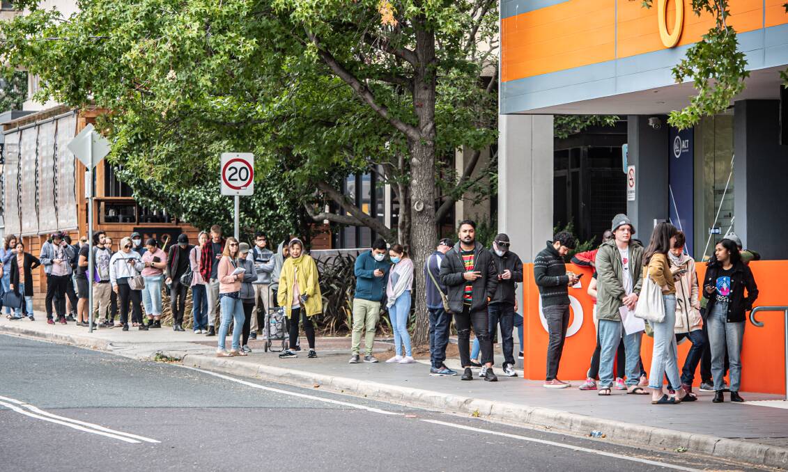 Lines outside Woden Centrelink in March: The jobactive caseload has increased from around 630,000 on February 29 to more than 1.3 million on May 7. Picture: Karleen Minney