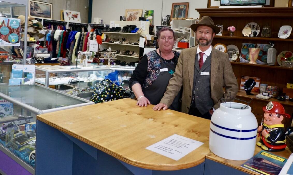  managing the op shop on Sundays: Heather Mitchell-Spicer and Kevin Searle.