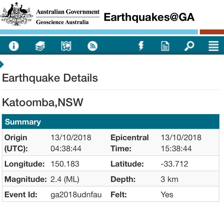 Earthquake tremors felt in Katoomba and surrounding areas