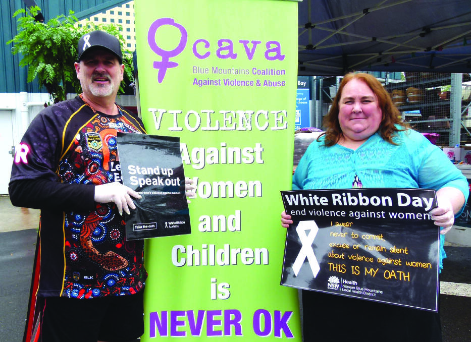 Megan Gosbee (CAVA) and Michael  Farrell-Whelan (White Ribbon) fundraising  at Bunnings, Valley Heights.