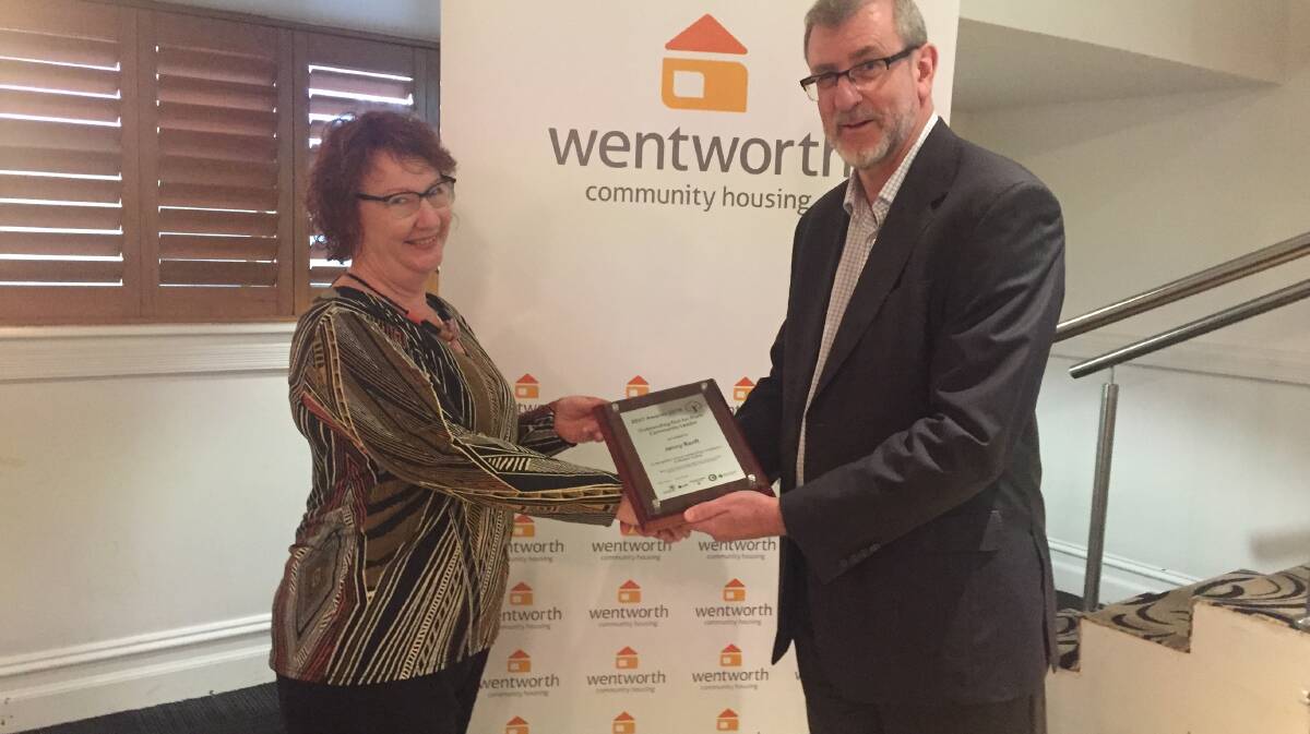Campaigning for change: Unable to attend the dinner ZEST Awards dinner on February 15 due to illness, Jenny Ranft was honored to receive the award from her boss instead at Wentworth Community Housing Stephen McIntyre.
