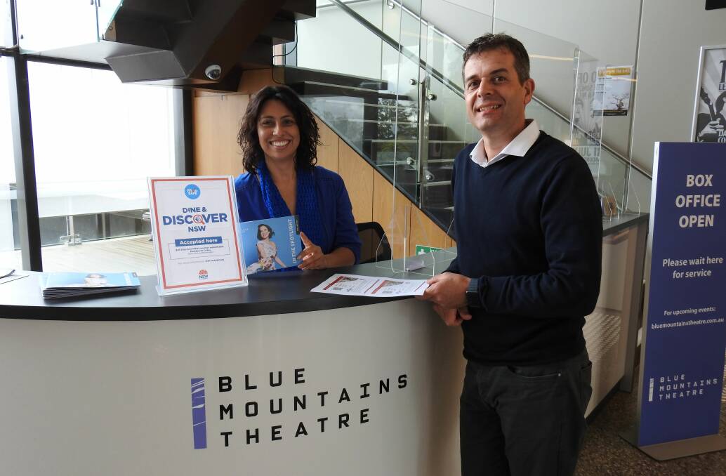 Rita Montenegro with Blue Mountains City Council Arts and Cultural Services manager Paul Brinkman at the Blue Mountains Theatre in Springwood.