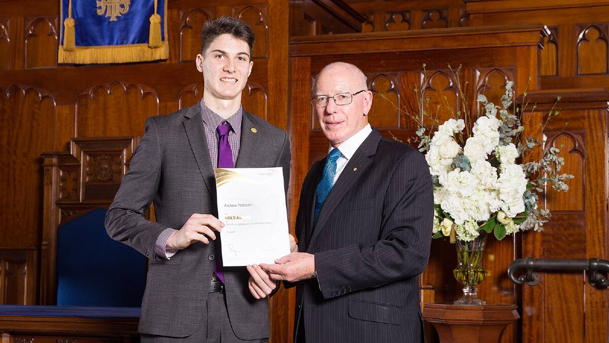 Former Winmalee High School student Andrew Peterson with NSW Governor David Hurley.