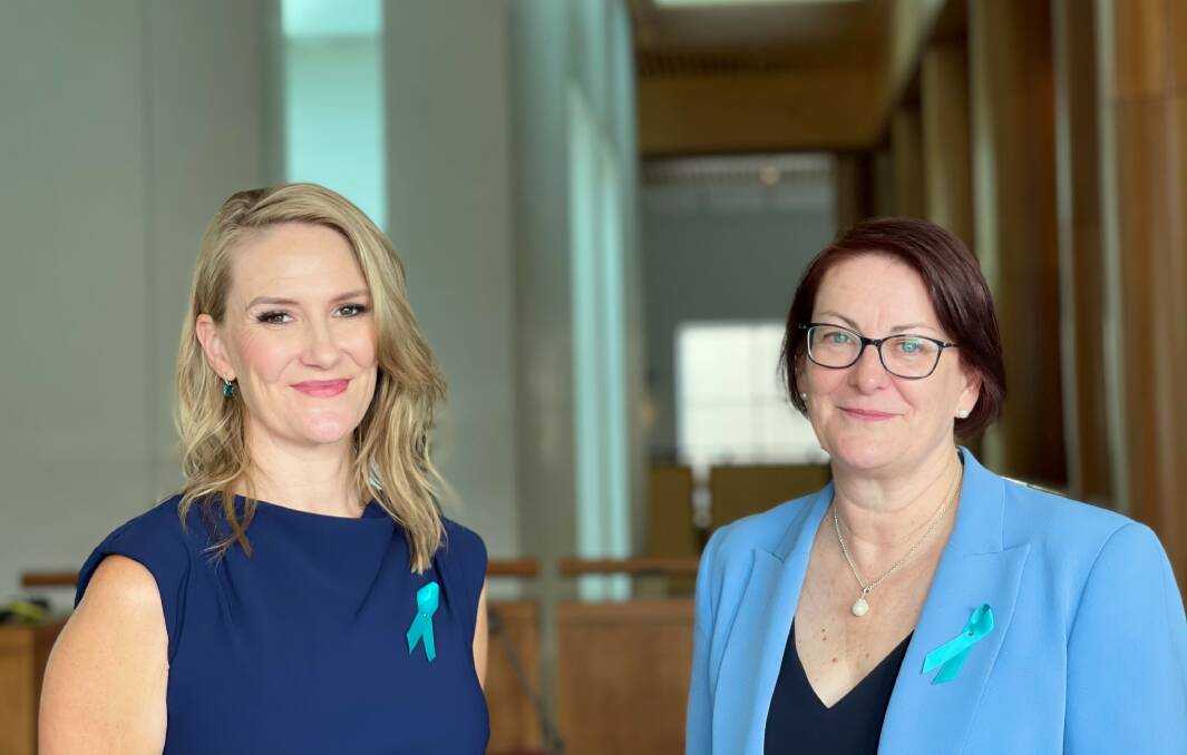 Keynote speaker at the Ovarian Cancer Australia event, Caitlin Delaney, with Federal Member for Macquarie Susan Templeman at Parliament House.