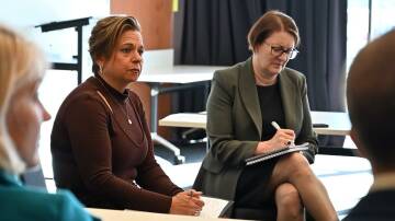 Federal Communications Minister Michelle Rowland, left, and Federal Member for Macquarie Susan Templeman at the online safety roundtable on May 23. Picture supplied