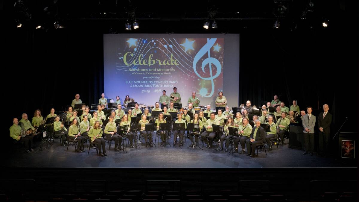 Blue Mountains Concert Band and Mountains Youth Band, led by Garry Clark at their 40th anniversary concert in September 2023. Picture by Greg Farmer