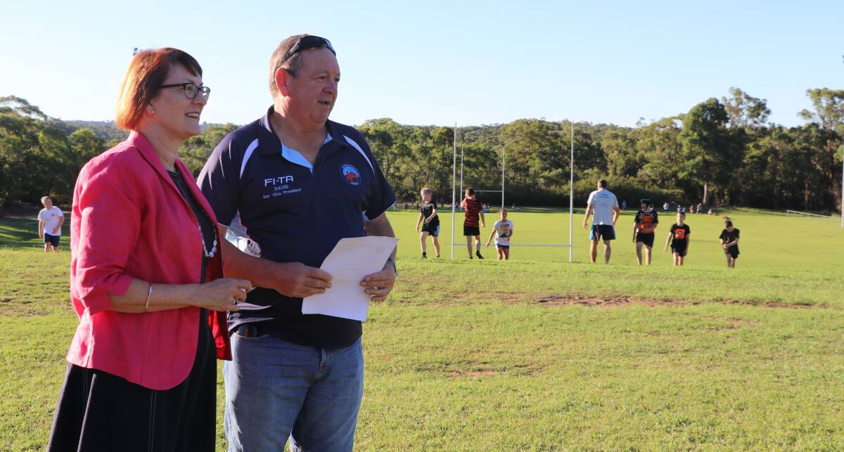 Funding pledge: Federal Member for Macquarie Susan Templeman with Dave Hart of Lower Mountains Rugby League Club at Warrimoo Oval.