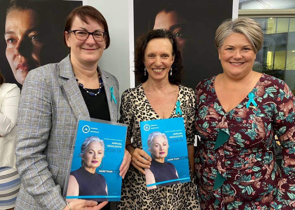 Member for Macquarie Susan Templeman, ABC Q&A producer Amanda Collinge, and Member for Paterson Meryl Swanson in Federal Parliament. All three women were friends of the late Jill Emberson.