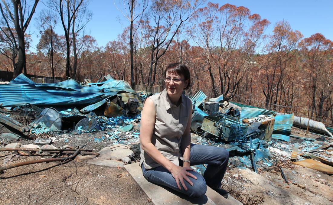 Macquarie MP Susan Templeman at remain of her Emma Parade, Winmalee home after the 2013 bushfires. Ms Templeman will be the keynote speaker at a Rotary event marking the five year anniversary of the fires. Photo: Peter Rae.