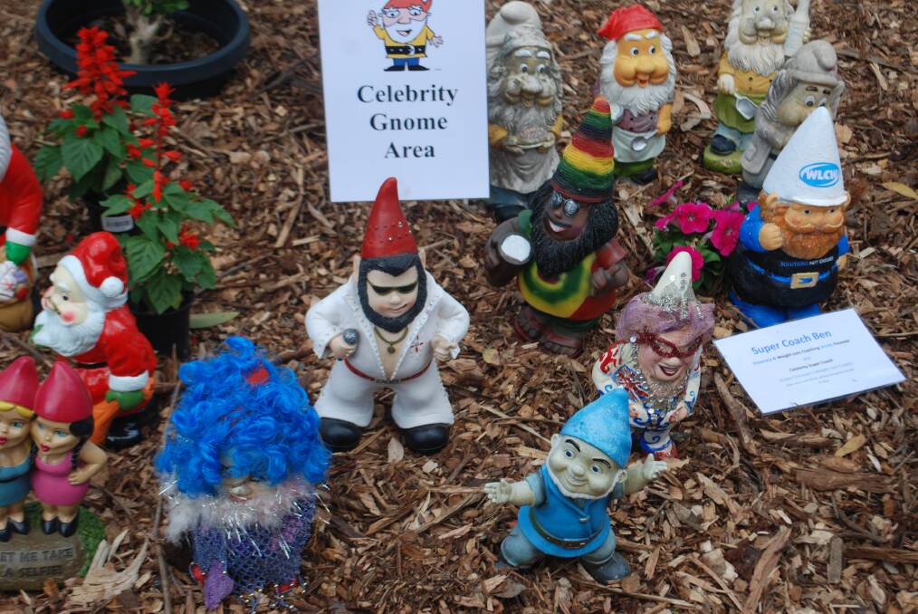 Some of the celebrity gnomes on display at this year's Gnome Convention at Glenbrook Park on Australia Day.