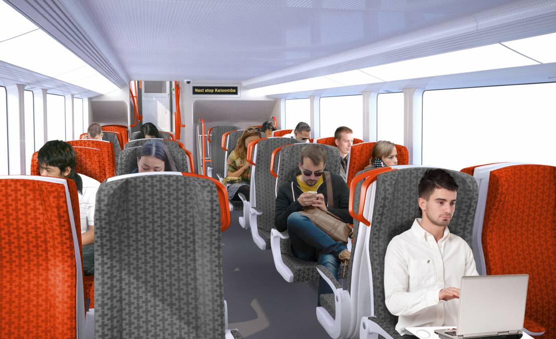 A concept design of the new intercity commuter train which will feature fixed seating. Photo: supplied.