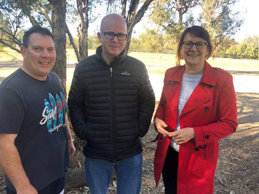 Blue Mountains Football Club president David Smith, Blue Mountains mayor Mark Greenhill and Federal Member for Macquarie Susan Templeman.
