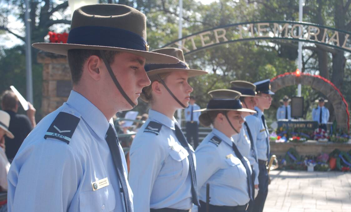 The catafalque party from 323 Squadron Australian Air Force Cadets at the Springwood Anzac Day service. 