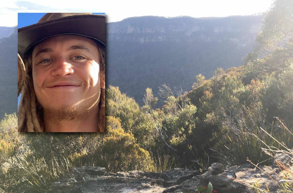 TAFE abseiling student, Oliver Carrick, formerly of Queensland, died after a 65 metre fall from Malaita Wall in Katoomba and floral tributes left at the site. Picture Lower Blue Mountains Discussion Facebook page