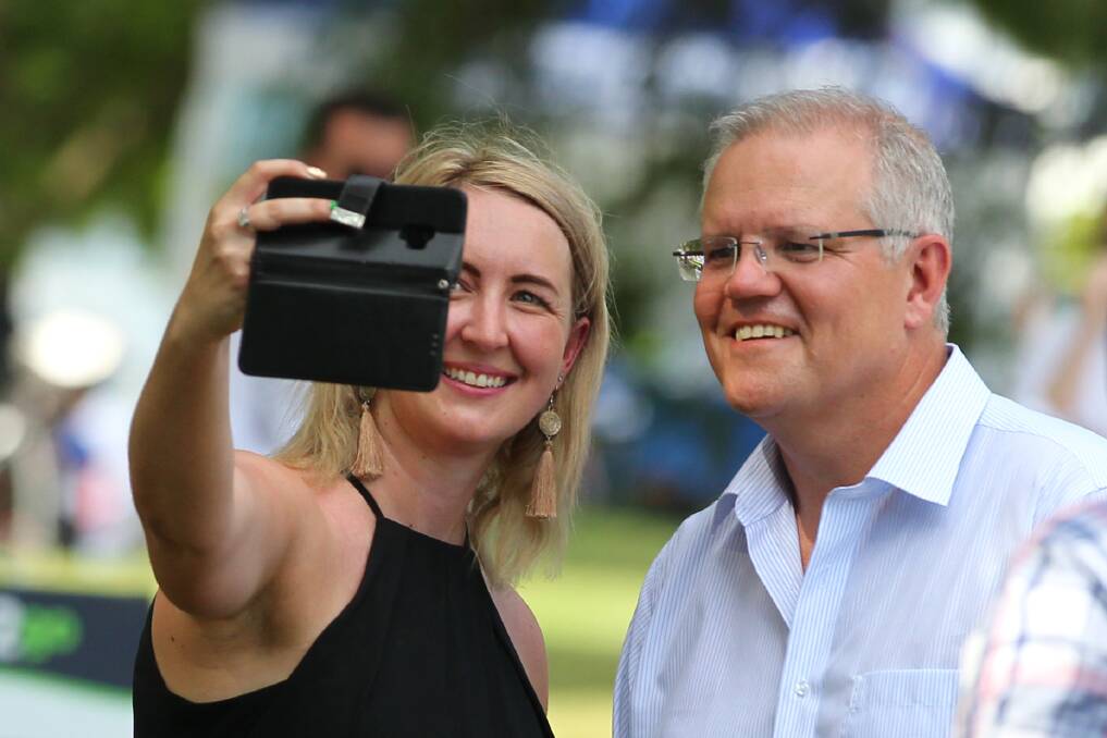 Liberal candidate for Macquarie Sarah Richards with Prime Minister Scott Morrison. Picture: Geoff Jones.