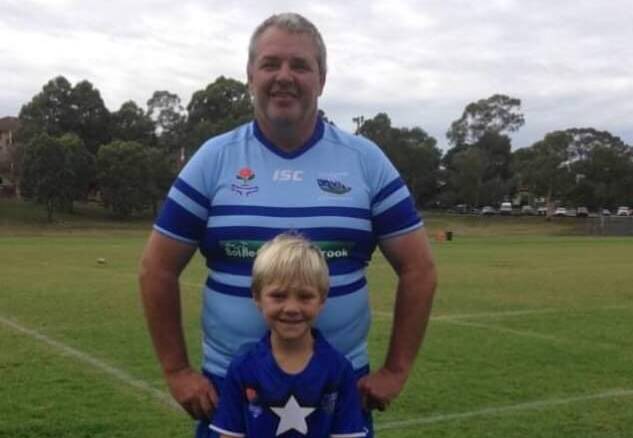 Tom and William Pittman. Tom is a 500 game veteran for Blue Mountains Rugby. Picture supplied.
