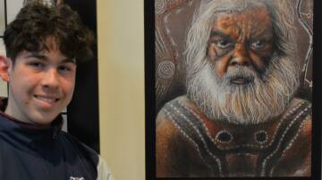 Lucas Galea of Nepean Creative and Performing Arts High School and his work titled, Uncle. Picture: Ron Salz
