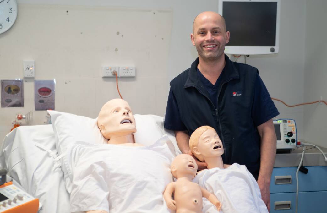 Nurse Educator at Blue Mountains Hospital in Katoomba, David Corden, with the medical manikins.