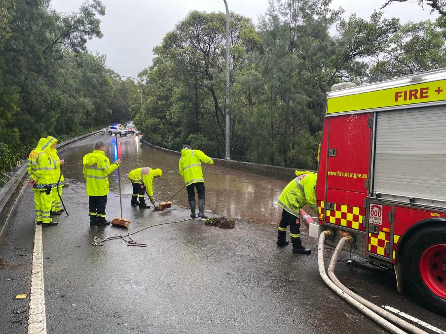Water blocking the road at Valley Heights on Monday, March 7. Photo: Springwood Fire and Rescue NSW Brigade.