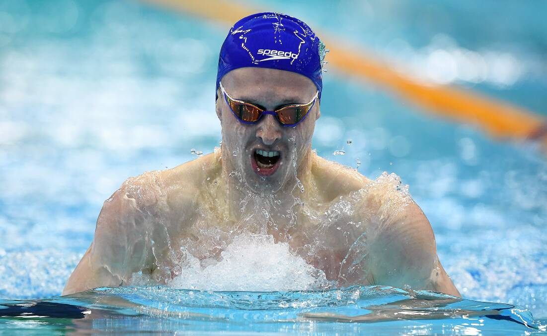 Matthew Wilson swims during the men's 200m breaststroke heats at the Australian Swimming Trials in Adelaide on June 15, 2021. Photo: AAP Image/Dave Hunt. 
