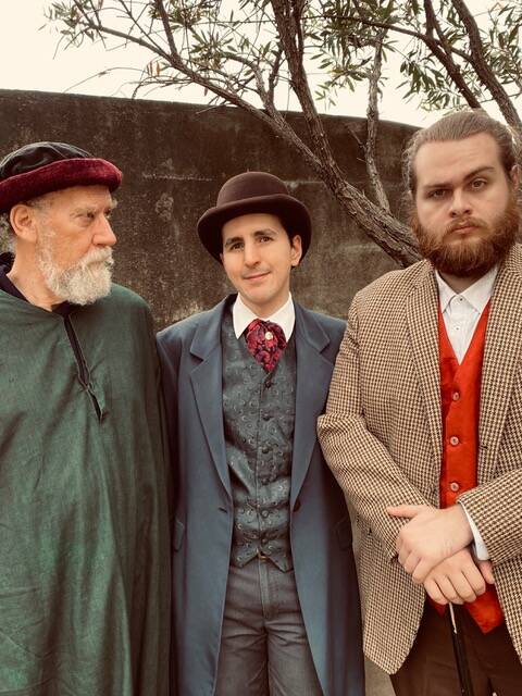 From left, John Bailey (High Priest Castro) Joshua Stojanovic (Sherlock Holmes) and Alexander Smith (Dr John Watson). Picture supplied