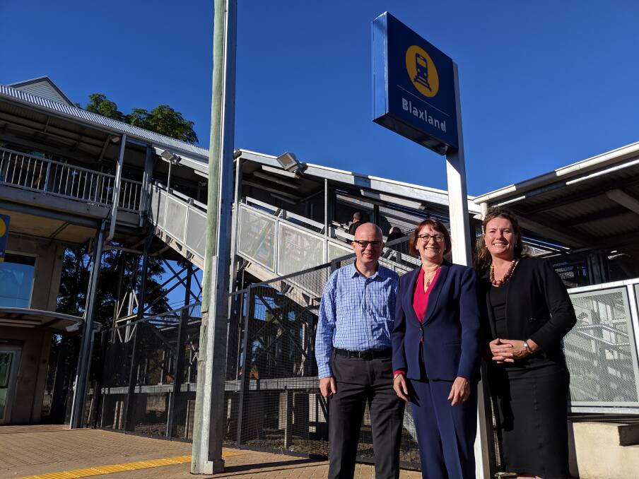 Boost for commuters: Blue Mountains mayor Mark Greenhill, Federal Member for Macquarie Susan Templeman and State Member for Blue Mountains Trish Doyle at Blaxland station.