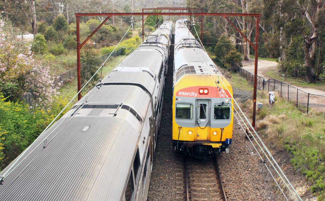 Off the rails? Trains on the Blue Mountains line at Mount Victoria. Modifications to the line needed for the new train fleet are the centre of a political debate.