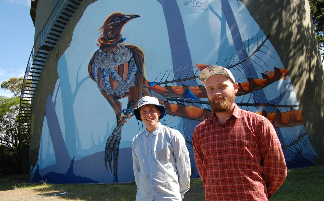 It's a bird: Street Art Murals Australia's latest offering can be seen on the Great Western Highway by Janne Birkner (Krimsone) and Scott Nagy at Wentworth Falls. Photo: B.C Lewis