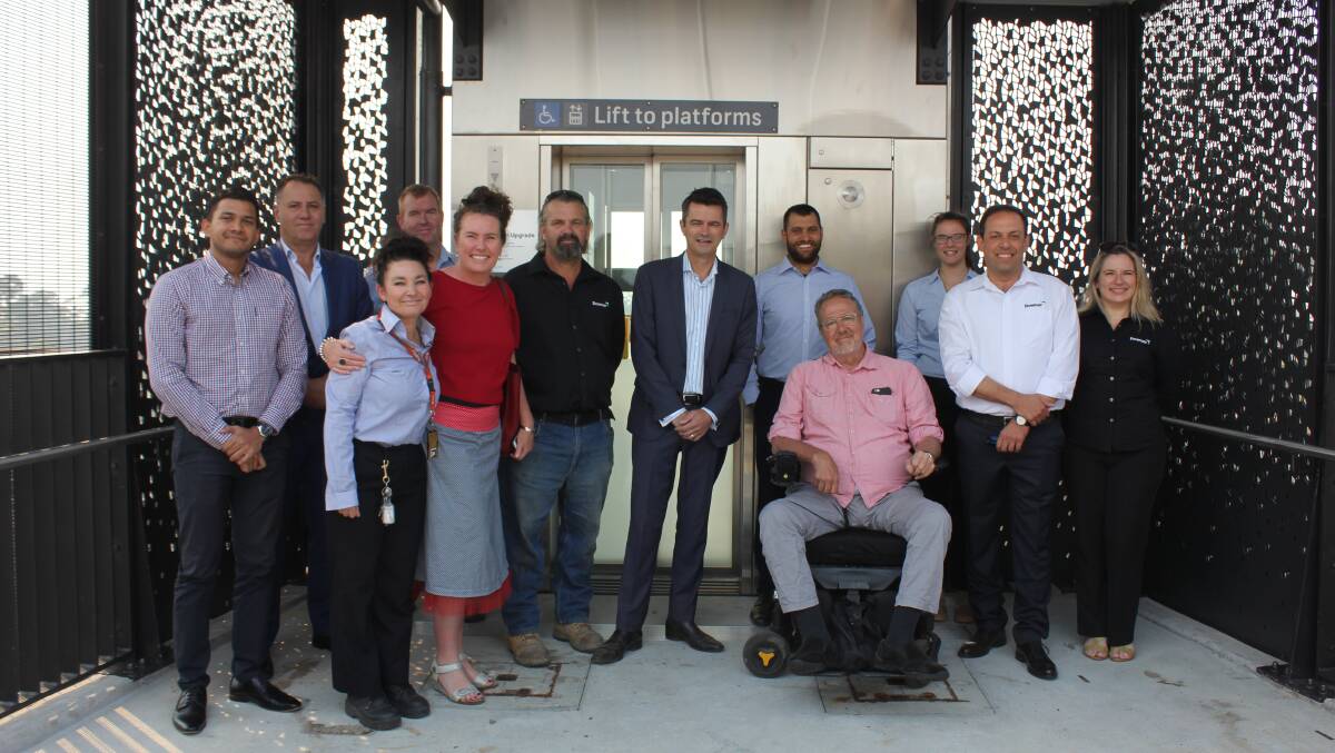 Blue Mountains MP Trish Doyle, Upper House MP Shayne Mallard, local resident Tom Bridges and other officials and guests at the opening of the Hazelbrook station upgrade.