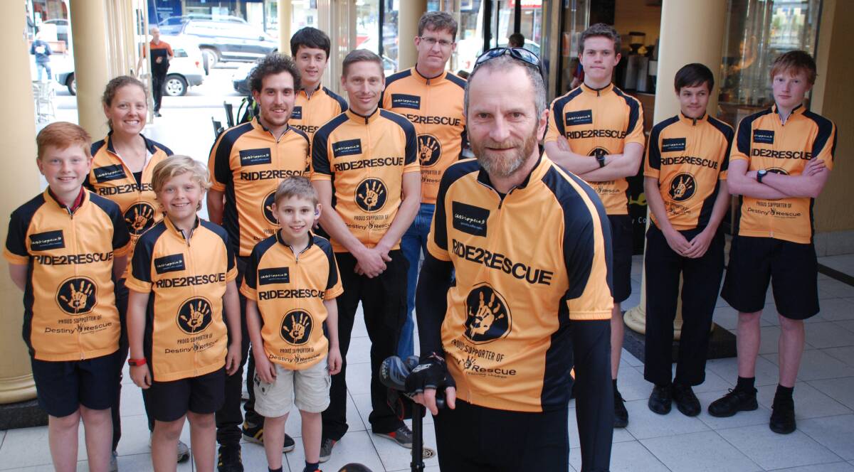 For a good cause: Springwood's Daniel Zanardo (front) with some of the cyclists who will be joining him on the Ride2Rescue fundraiser on September 17. Sponsor Zac Suito of Cassiopeia Specialty Coffee in Springwood is fourth from left.