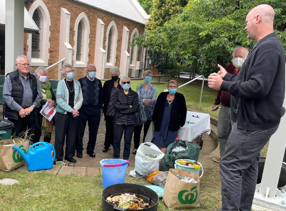 Blue Mountains City Council (BMCC) officer, Blake Hight, discusses composting at Leura.