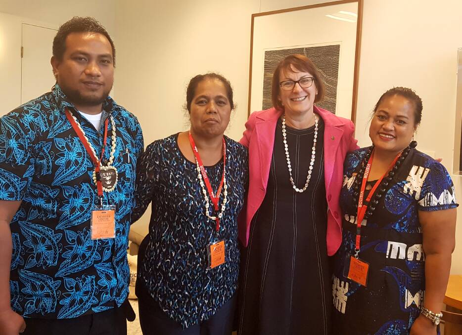 Help needed: Susan Templeman (centre) with the delegation from the Kiribati Climate Action Network and the Kiribati Ministry of Education that she met earlier this month.

