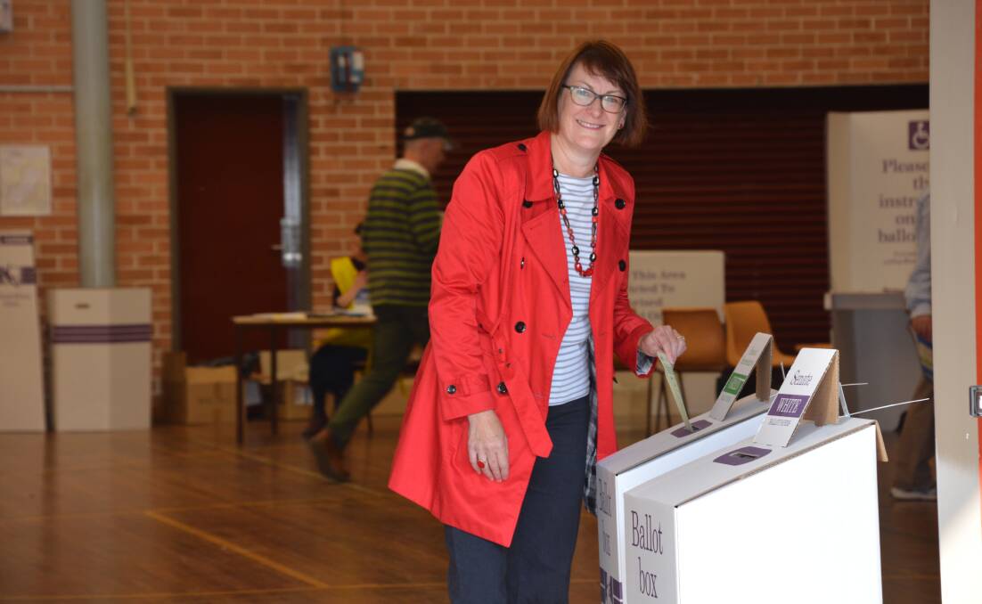 Labor MP for Macquarie, Susan Templeman, casts her vote at Winmalee at 8.30am on election day.