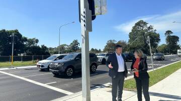 Penrith mayor Todd Carney and Penrith MP Karen McKeown in front of the newly upgraded section of the Great Western Highway as part of the Regatta Park project. Picture supplied