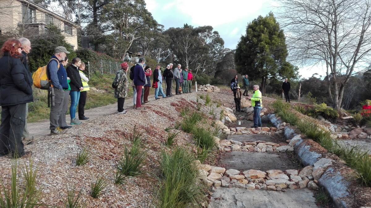 BMCC Bushland Management Co-ordinator Eric Mahony presents the new soft engineering stormwater structures installed at the Leura catchment.