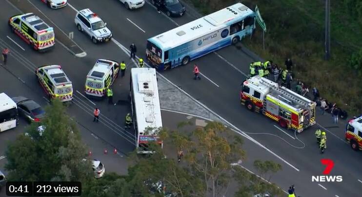 Two buses have collided on the Great Western Highway near Sun Valley Road on May 12. Picture 7 News Sydney.