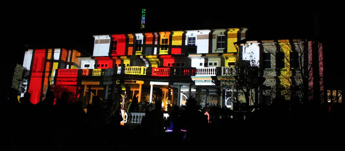 Vibrant Lines by Barry Moss, projected onto the Carrington Hotel, Katoomba. The annual festival returns to Katoomba on Friday and Saturday, February 17-18.