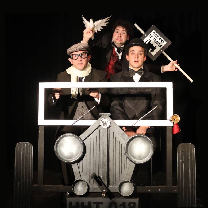 What ho!:Joel Baltaks as Bertie Wooster, Ethan Fitzpatrick as Seppings and Robert Hall as Jeeves. Photo: Samantha O'Hare.