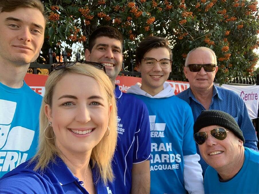 Sarah Richards with her "dad and crew" at North Richmond on election morning. Photo: Facebook.