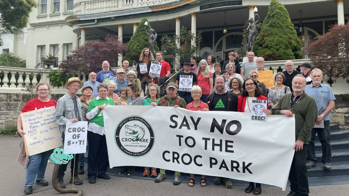 Protesters opposed to the wildlife park plans in Katoomba in February, 2023. Picture by B C Lewis