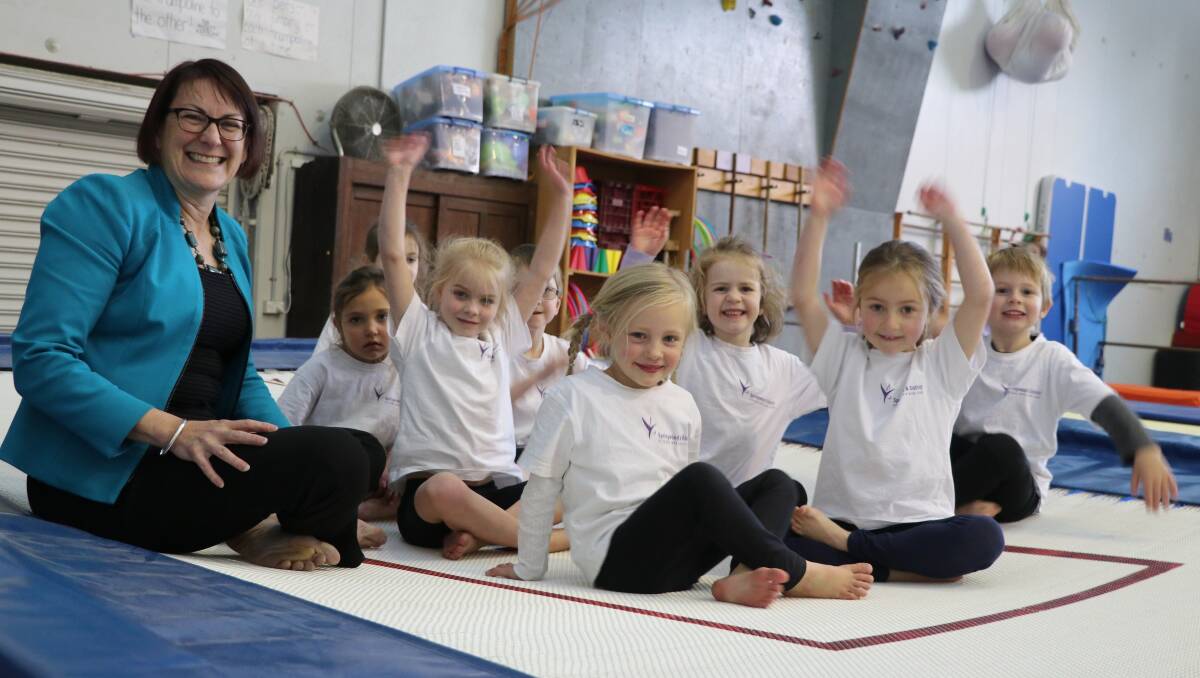 Macquarie MP Susan Templeman with young gymnasts at Springwood Boys and Girls Club.