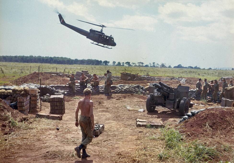 A RAAF Iroquois helicopter at Fire Support Base Discovery in May Tao, South Vietnam on December 2, 1969. Picture: Australian War Memorial EKN/69/0146/VN
