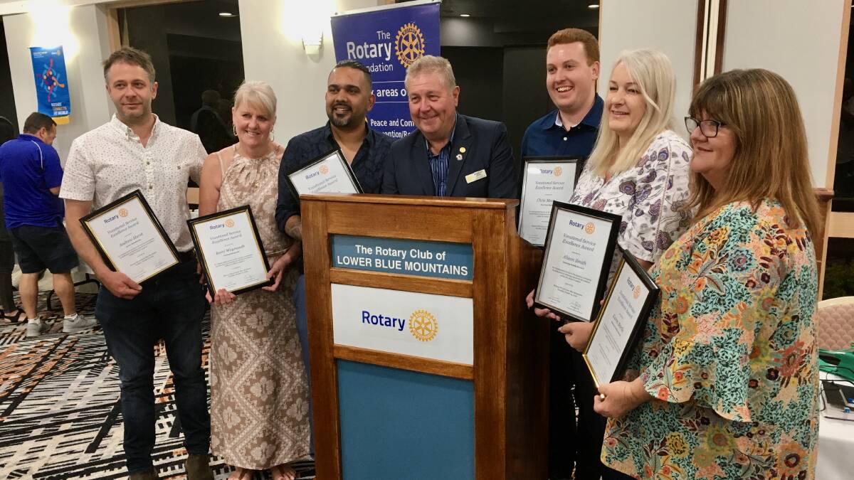 Rotary's vocational excellence awardAnchor winners with Lower Blue Mountains' Vocation Service Director Stan Noal. Left to right, Andrew Hurst, Kerri Weymouth, Joshua Singh, Stan Noal, Chris Moulds, Alison Smith and Karen Bartle. Anthony McDonough and Toni Quigley apologised for their inability to attend.