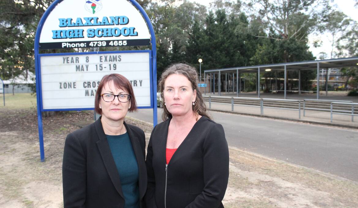 Federal Member for Macquarie Susan Templeman and State Member for Blue Mountains Trish Doyle outside Blaxland High School.