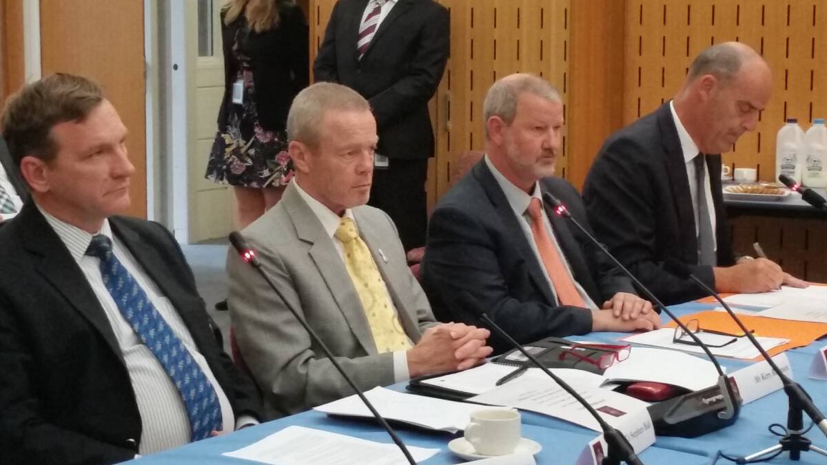 Blacktown Mayor Stephen Bali, Blacktown City Council general manager Kerry Robinson, Penrith Mayor John Thain and Penrith City Council assistant general manager Craig Butler appear before the committee.