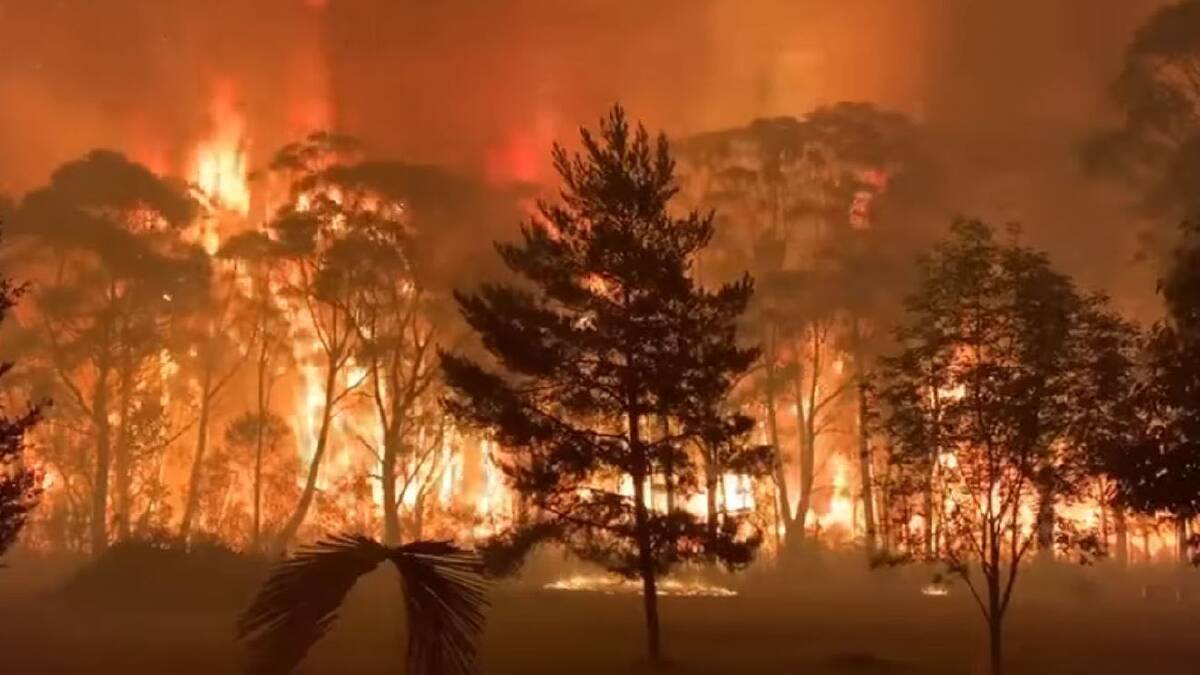 A screengrab of footage taken from the NSW RFS Facebook page of a bushfire at Mt Tomah on Sunday, December 15. 