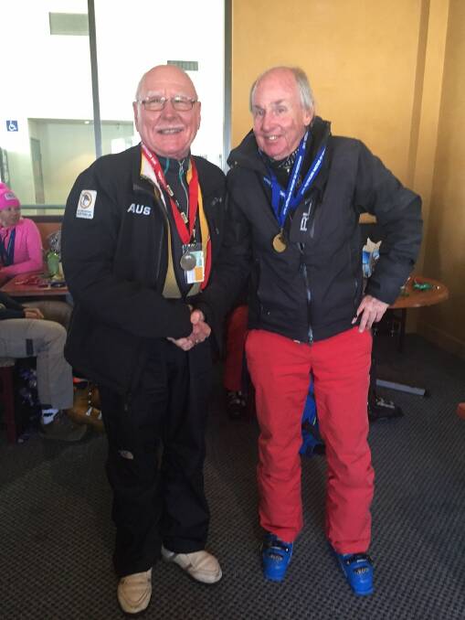Not-so-young winners: Tom Glavas celebrating his win, with Butch Young, 75, winner of the gold medal.