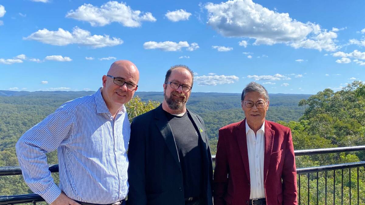 Praise for 'rights of nature' decision: Mayor Mark Greenhill, Greens candidate Kingsley Liu and sitting Greens Cr Brent Hoare. File picture April 2021.
