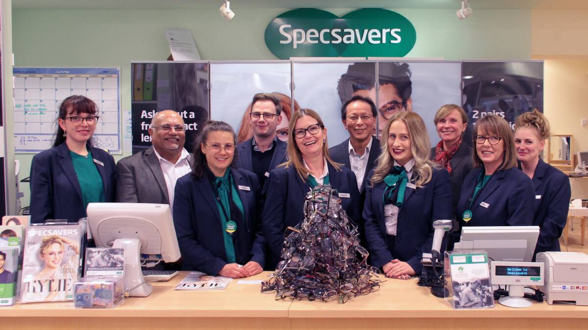Donating their old spectacles: Specsavers is getting behind a 25-year-old scheme by Lions to donate unwanted glasses to those in need. Co-owner Gayna Hancock-Marvin (far right front) started collecting the glasses last month.
